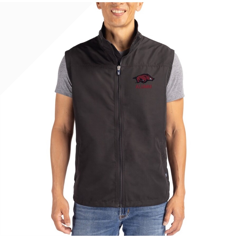 Men's Cutter & Buck Black Arkansas Razorbacks Charter Eco Recycled Full-Zip Vest